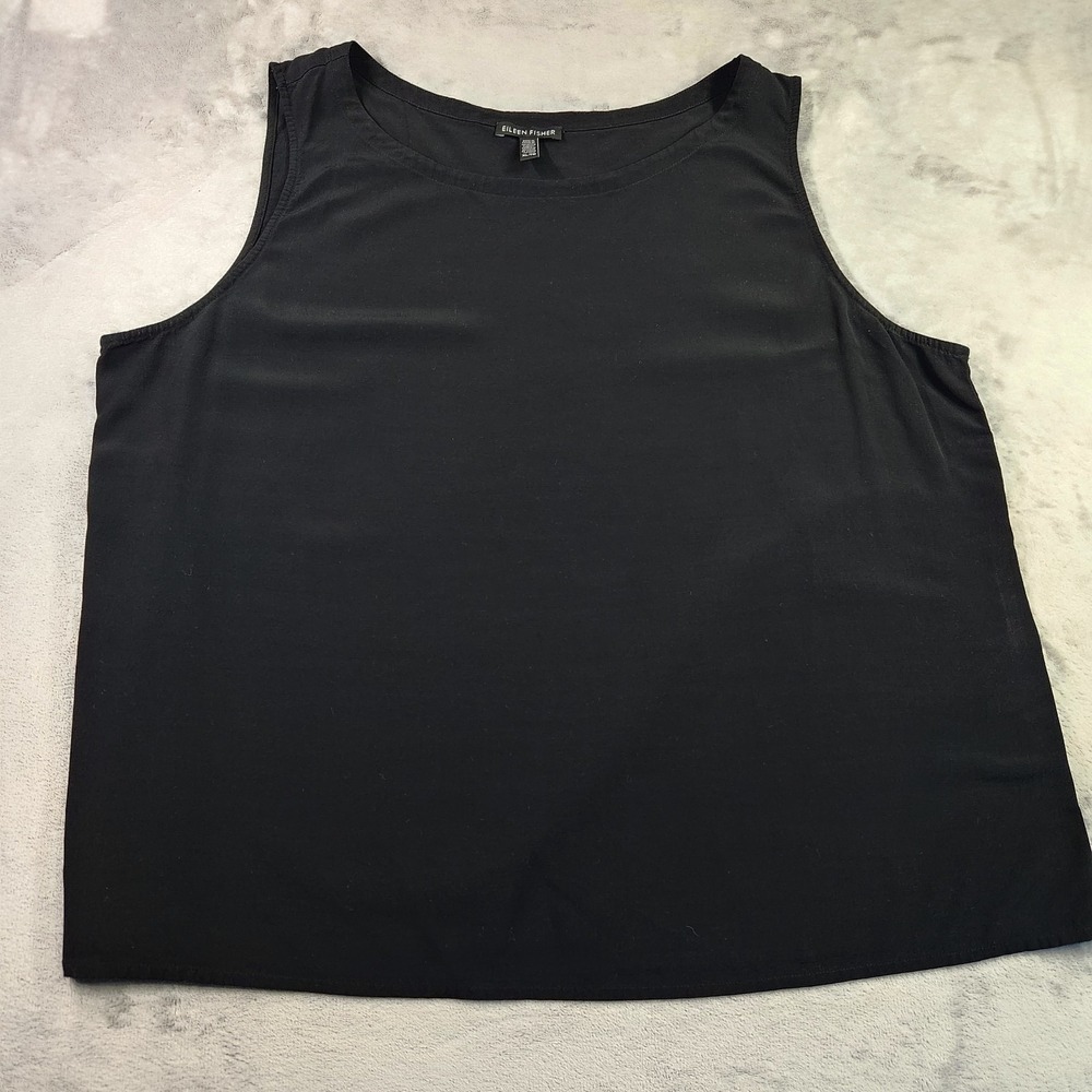 Eileen Fisher Black Tank Top XL Tencel Viscose Scoop Neck Sleeveless Blouse